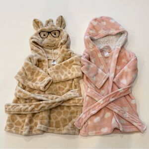 Two bathrobes- one Giraffe and one Heart- each 0-9 months